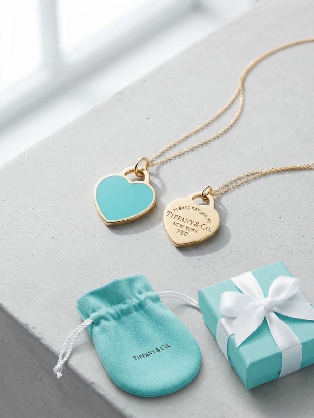 Authentic Tiffany & Co. 18K Yellow Gold & Turquoise Enamel Heart Tag Pendant 750